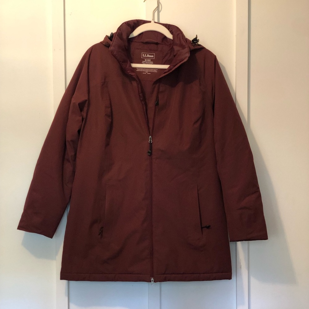 L.L. Bean Insulated Rain Jacket Women’s Petite Medium Burgundy